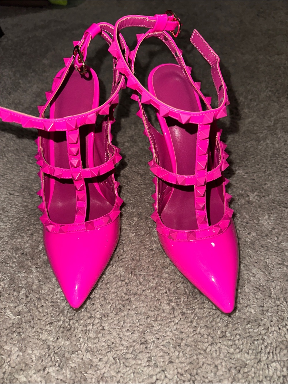 Source Unknown Hot Pink Studded Strappy Pointed-Toe Pumps